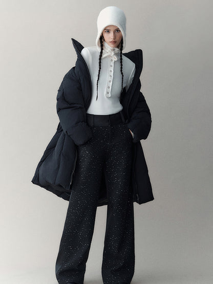 AnnoMundi Athflow Long Quilted Nylon Down Coat With Handcrafted Knot