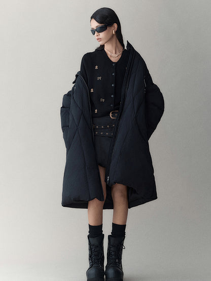 AnnoMundi Athflow Long Quilted Nylon Down Coat With Handcrafted Knot