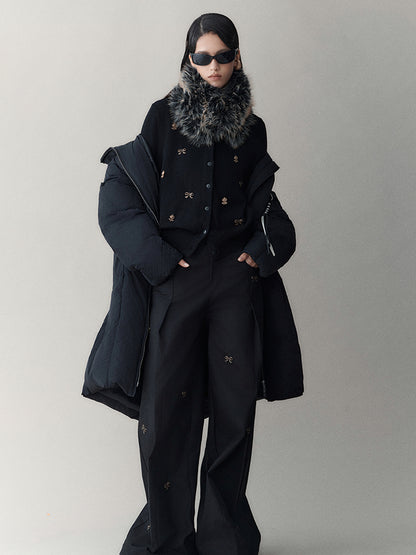 AnnoMundi Athflow Long Quilted Nylon Down Coat With Handcrafted Knot