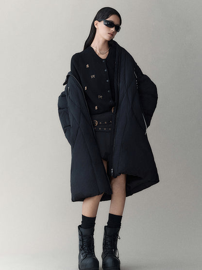 AnnoMundi Athflow Long Quilted Nylon Down Coat With Handcrafted Knot