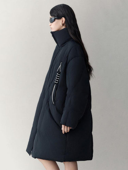 AnnoMundi Athflow Long Quilted Nylon Down Coat With Handcrafted Knot