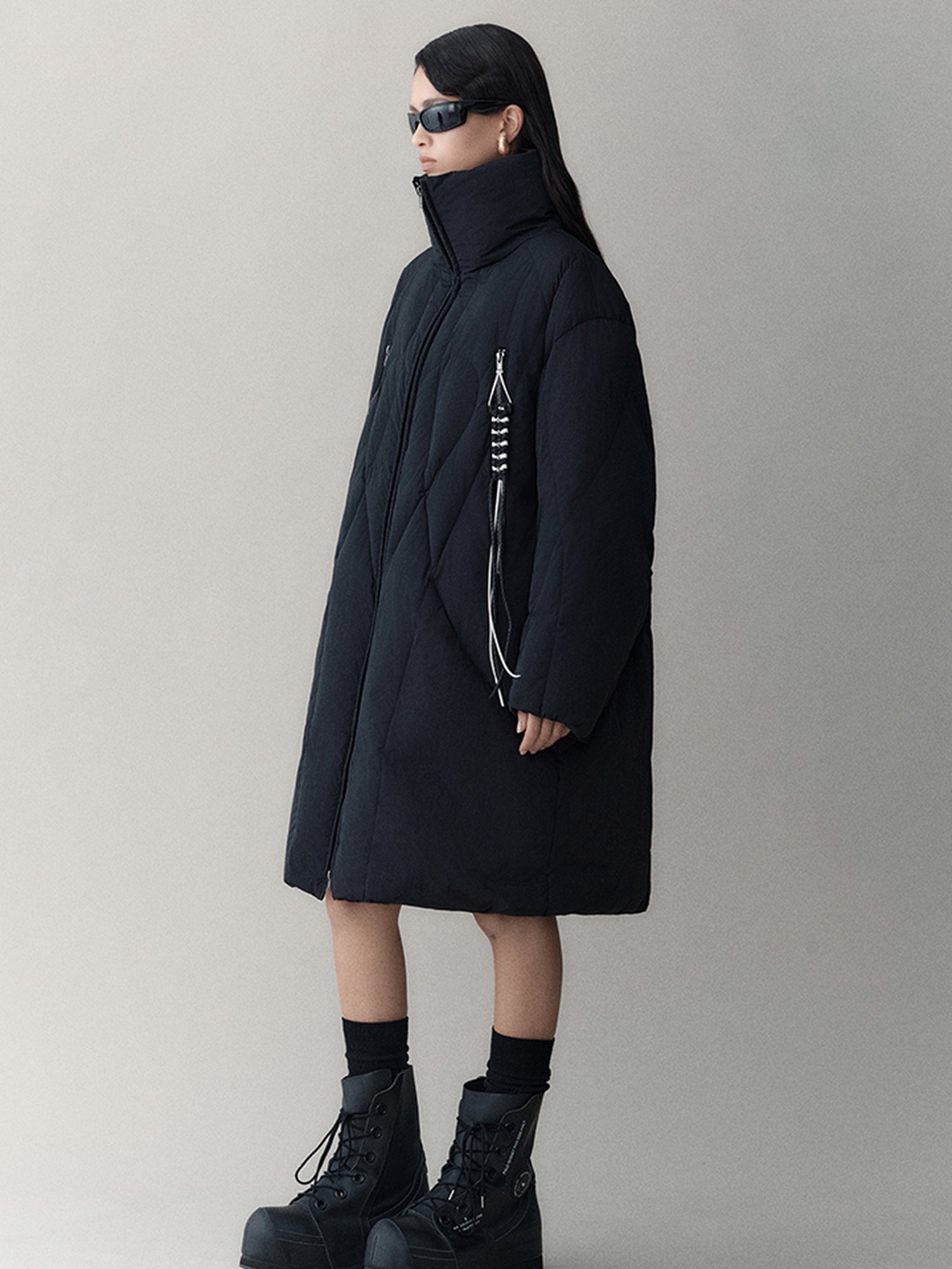 AnnoMundi Athflow Long Quilted Nylon Down Coat With Handcrafted Knot