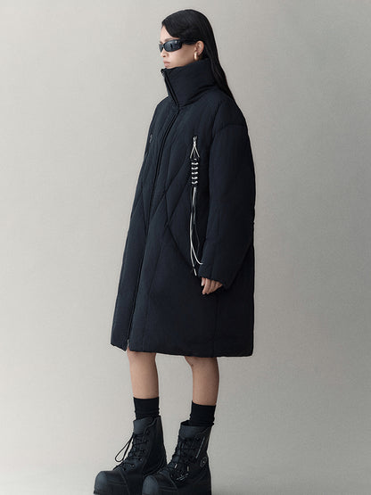 AnnoMundi Athflow Long Quilted Nylon Down Coat With Handcrafted Knot