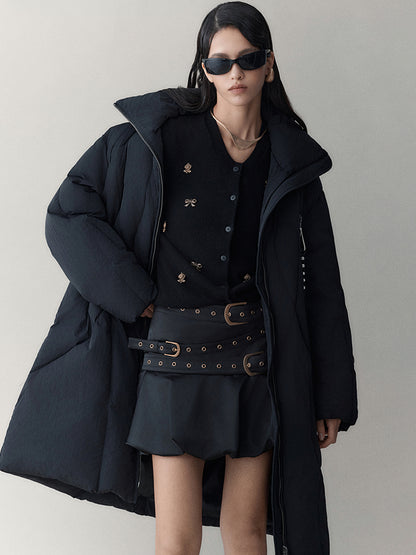 AnnoMundi Athflow Long Quilted Nylon Down Coat With Handcrafted Knot