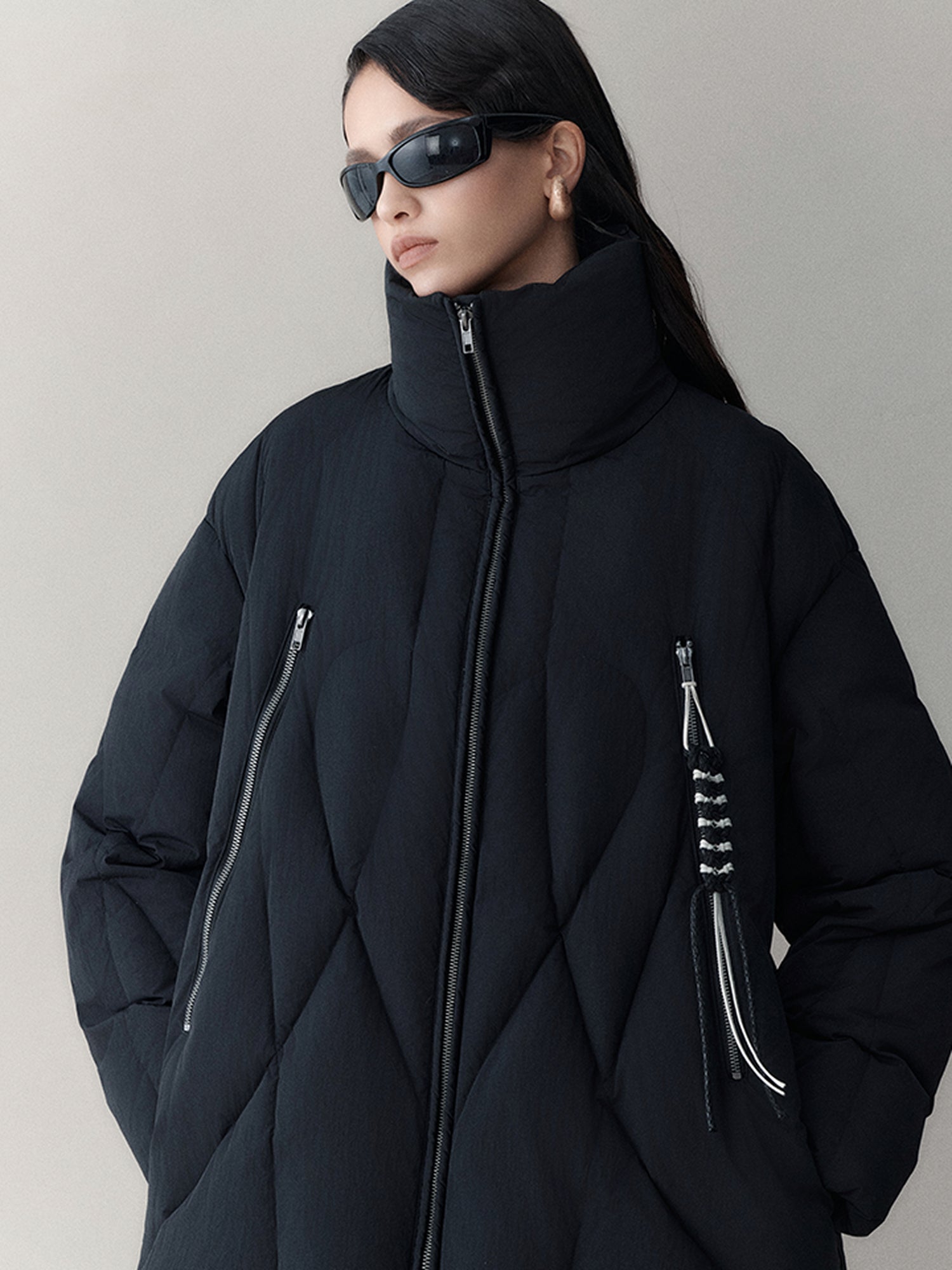 AnnoMundi Athflow Long Quilted Nylon Down Coat With Handcrafted Knot