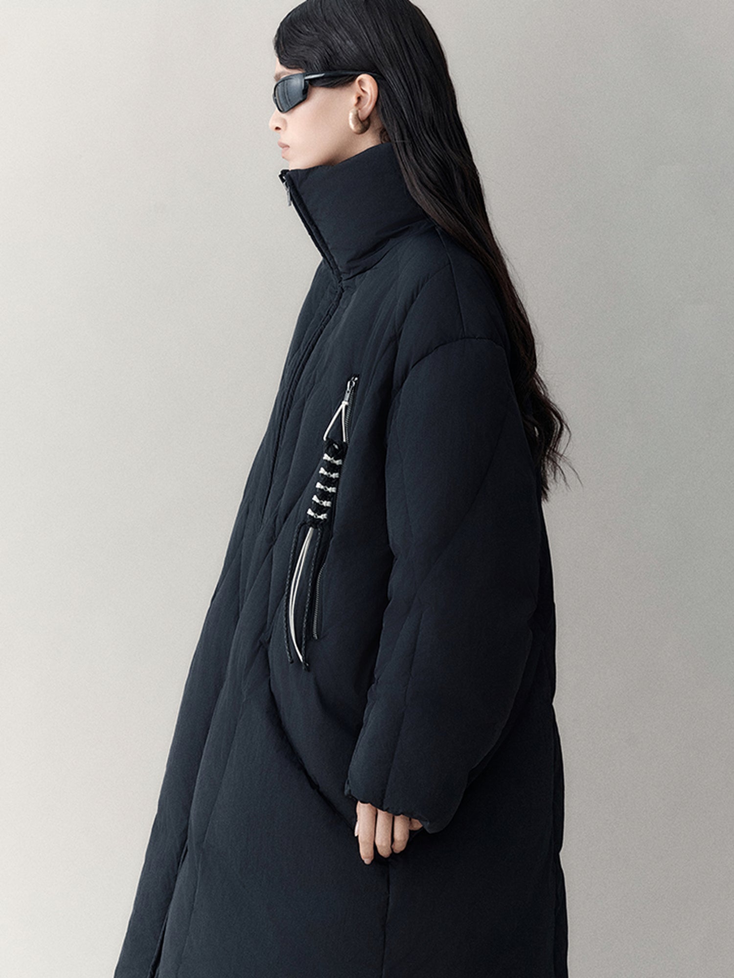 AnnoMundi Athflow Long Quilted Nylon Down Coat With Handcrafted Knot