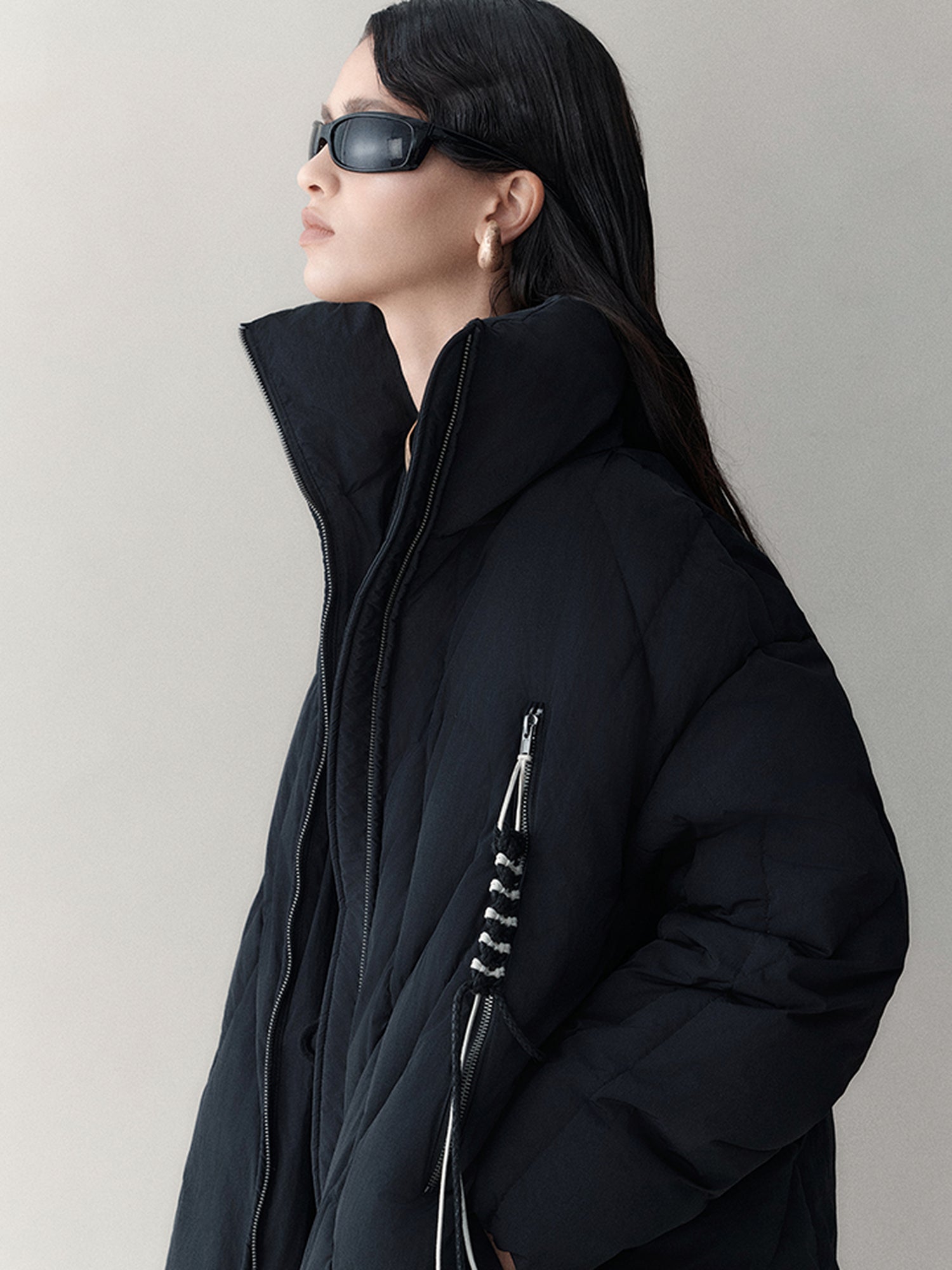 AnnoMundi Athflow Long Quilted Nylon Down Coat With Handcrafted Knot