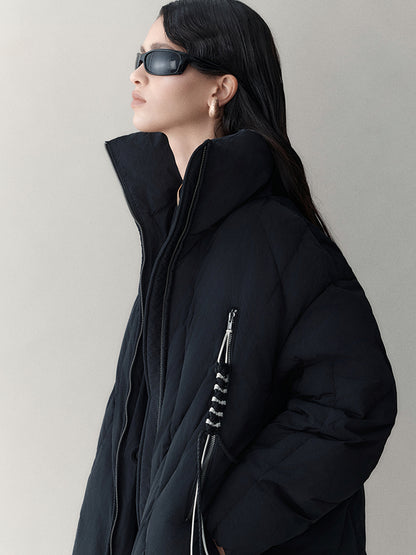 AnnoMundi Athflow Long Quilted Nylon Down Coat With Handcrafted Knot