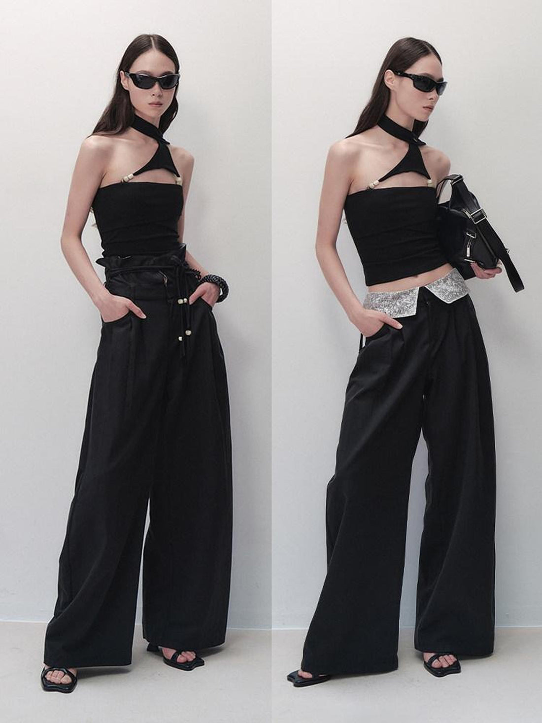 AnnoMundi Beaded Chain Lace Tie High Waist Women&