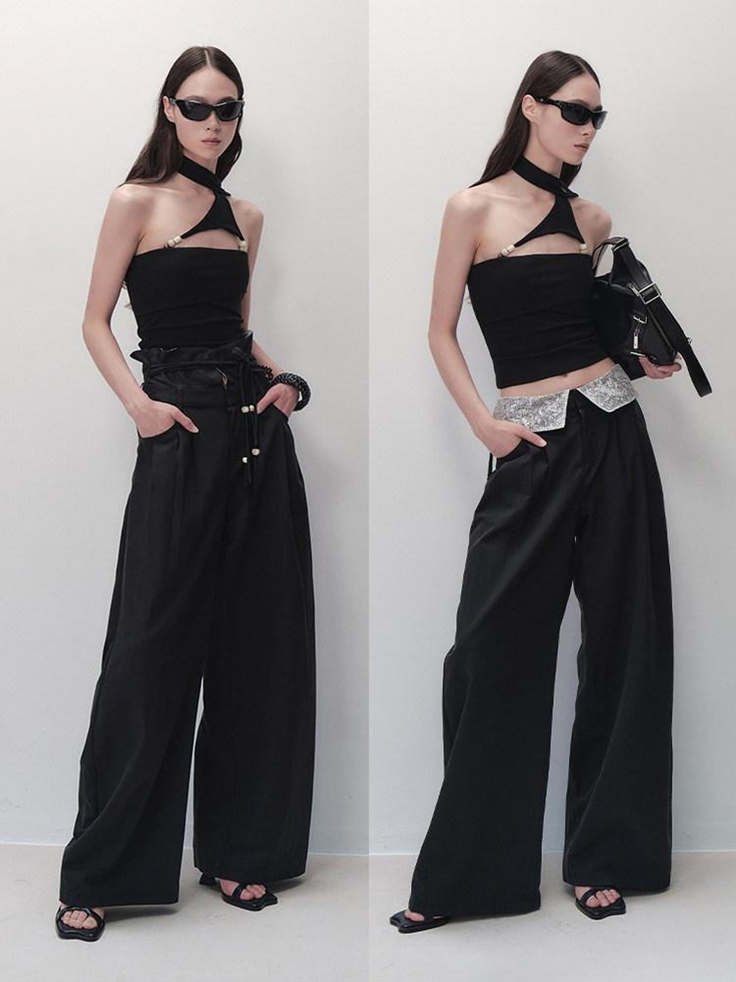 AnnoMundi Beaded Chain Lace Tie High Waist Women&