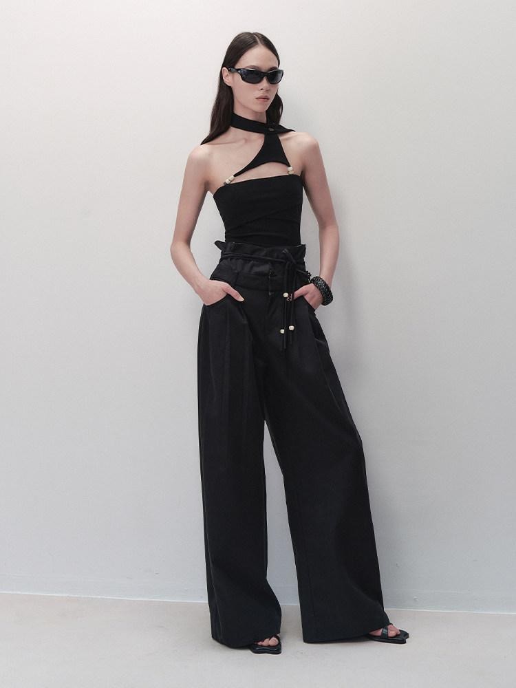 AnnoMundi Beaded Chain Lace Tie High Waist Women&