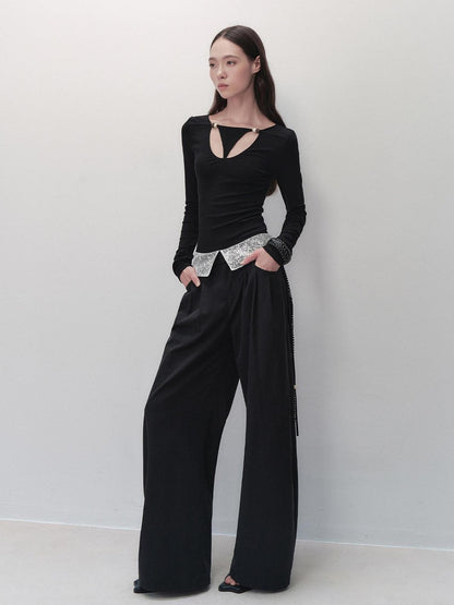 AnnoMundi Beaded Chain Lace Tie High Waist Women&