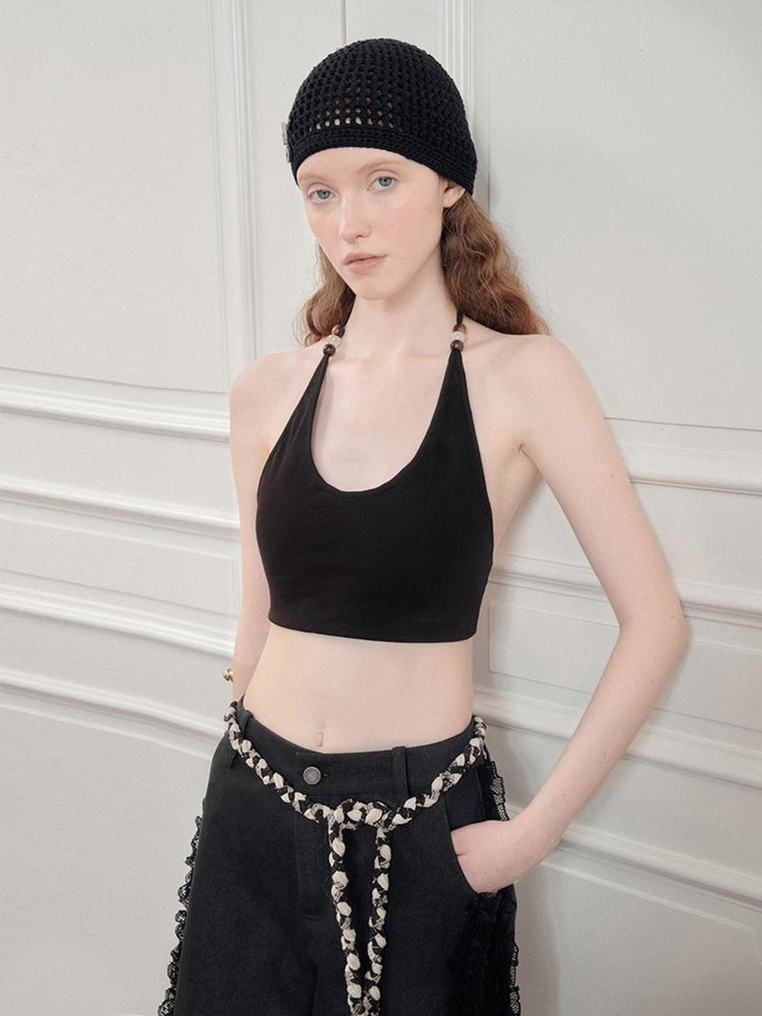 AnnoMundi Beaded Halter Neck Crop Top