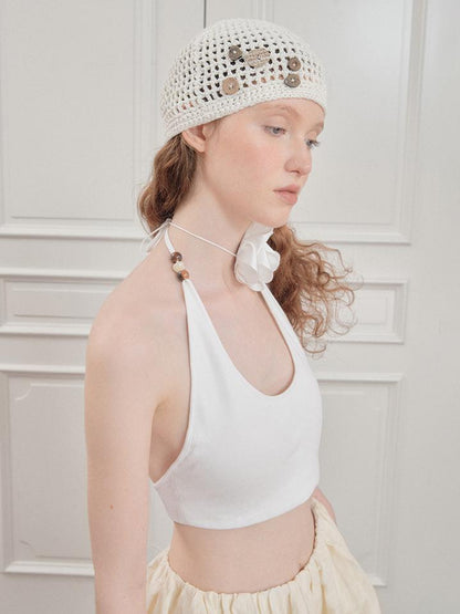 AnnoMundi Beaded Halter Neck Crop Top