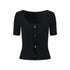 AnnoMundi T-shirts à manches courtes en viscose pour femmes, col en V, coupe ajustée avec lien en cordelette perlée