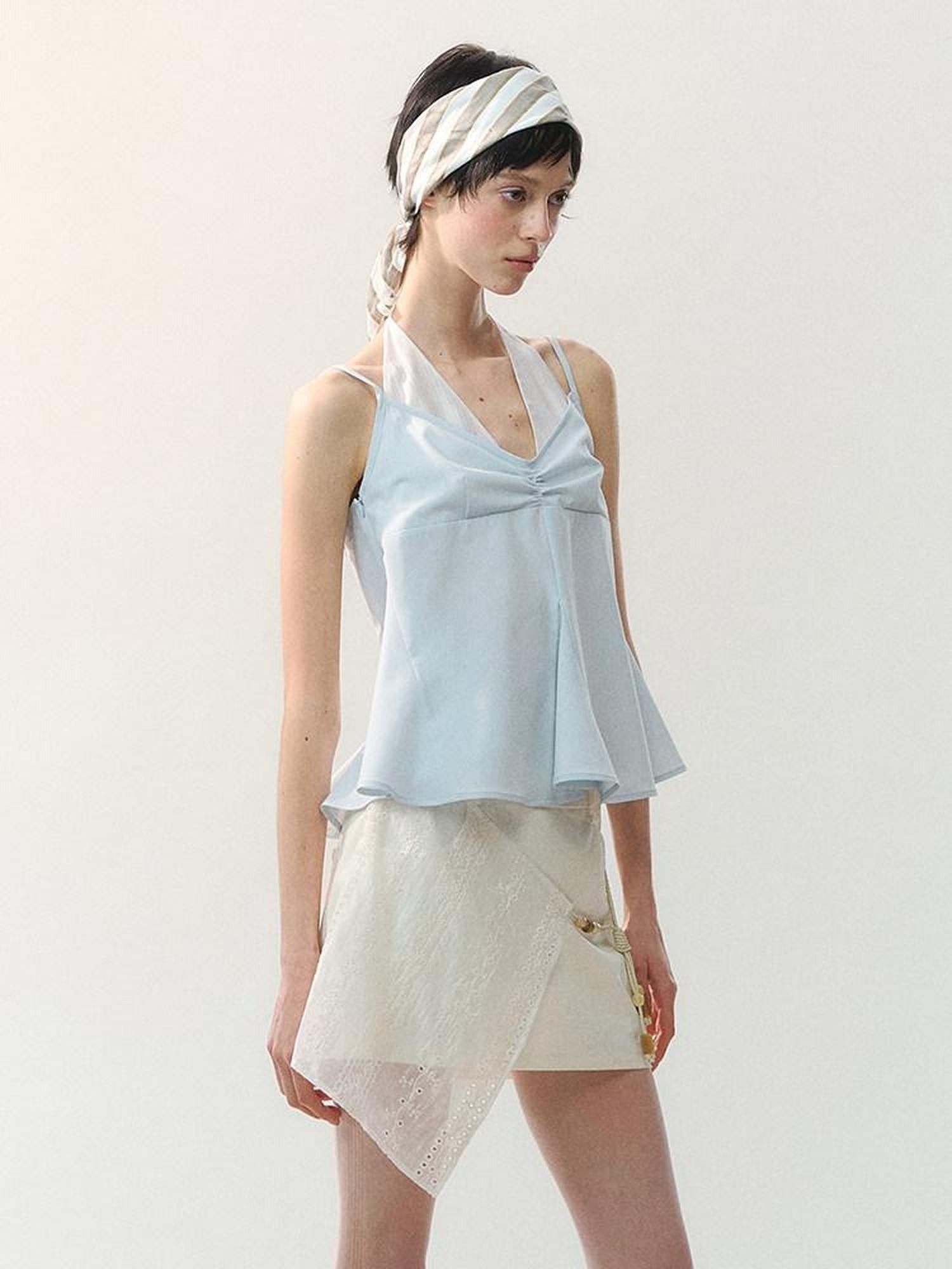 AnnoMundi Beaded Tiered Mixed Fabric A Line Women&