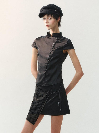 AnnoMundi Beaded Tiered Mixed Fabric A Line Women&