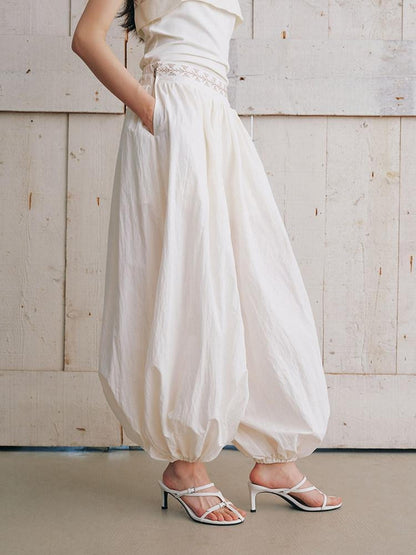 AnnoMundi Beige Cross Embroidery Floral Double Waistband Women&