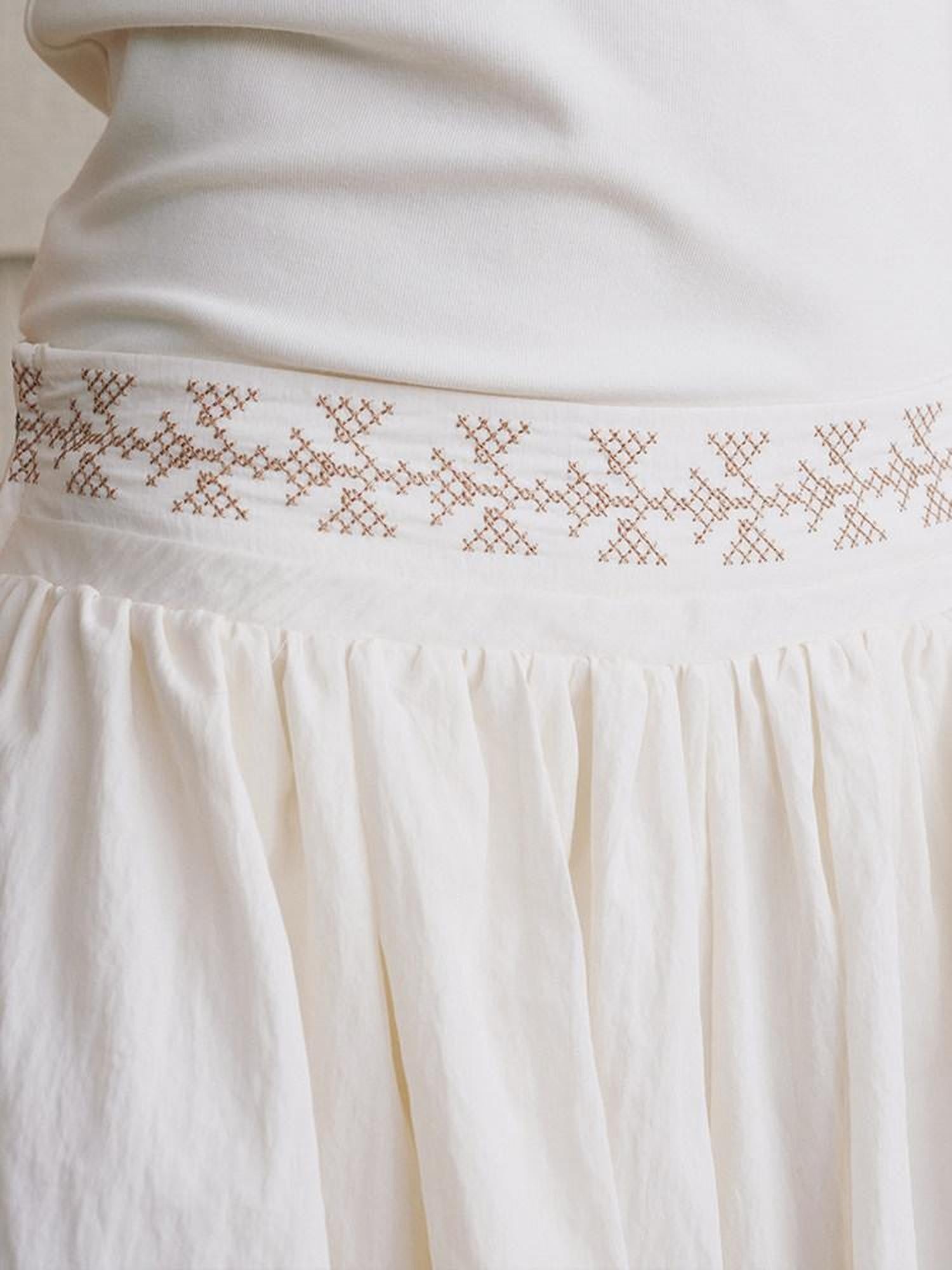 AnnoMundi Beige Cross Embroidery Floral Double Waistband Women&