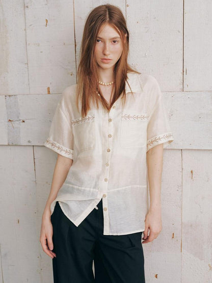 AnnoMundi Beige Embroidered Relaxed Loose Women&