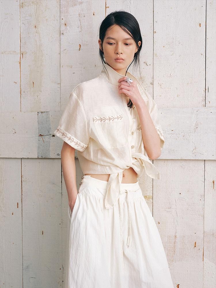 AnnoMundi Beige Embroidered Relaxed Loose Women&