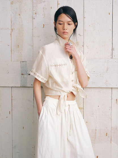 AnnoMundi Beige Embroidered Relaxed Loose Women&
