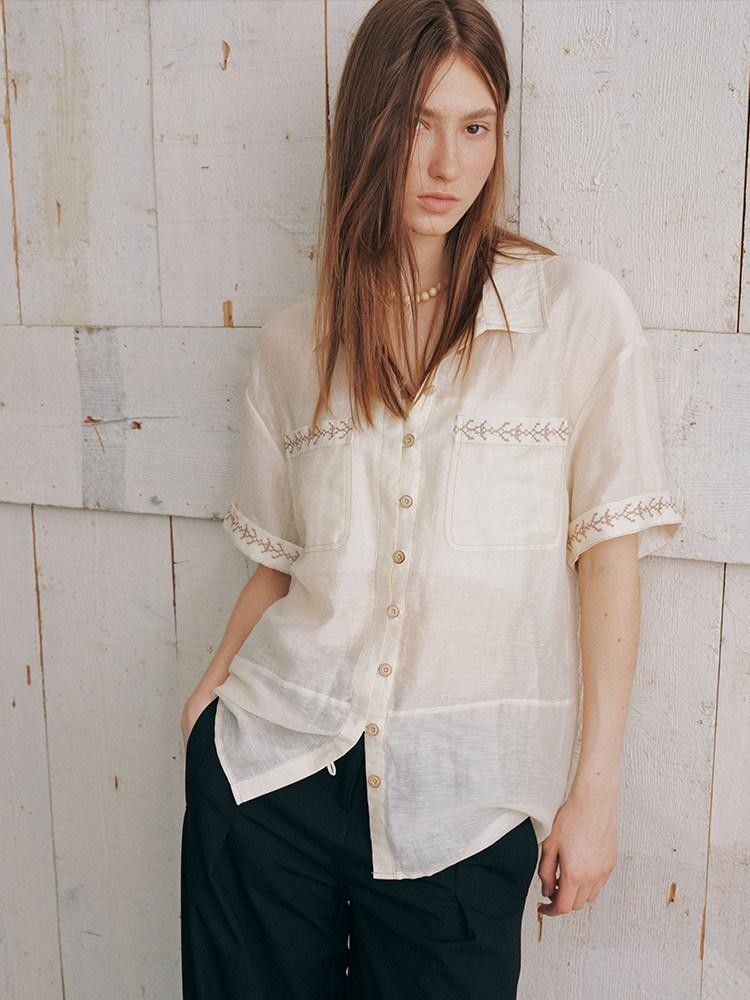 AnnoMundi Beige Embroidered Relaxed Loose Women&