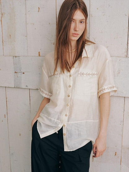 AnnoMundi Beige Embroidered Relaxed Loose Women&