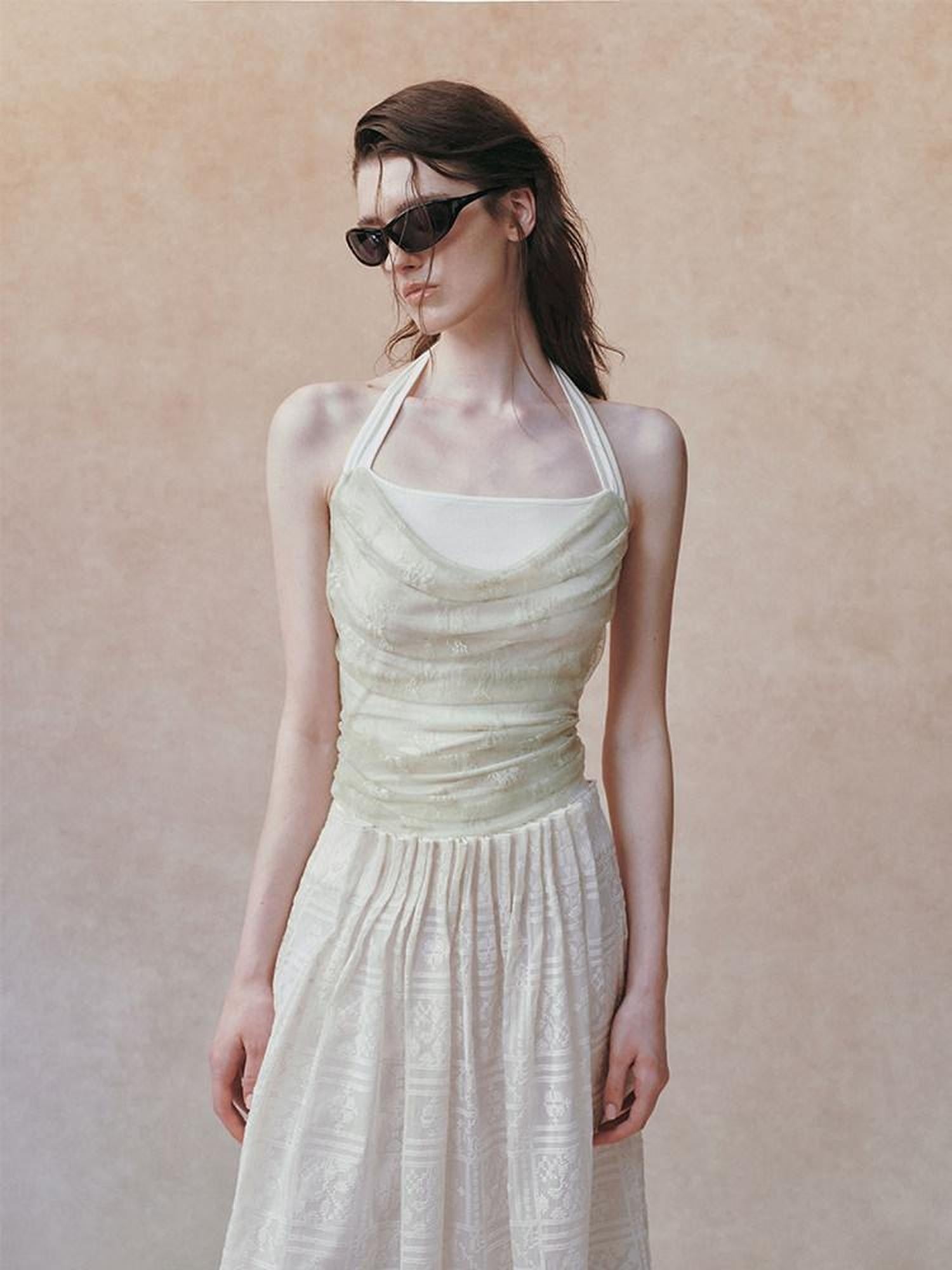 AnnoMundi Beige Layered Jacquard Lace Waist Cinching Bandeau Women&