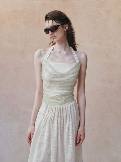 AnnoMundi Beige Layered Jacquard Lace Waist Cinching Bandeau Women&