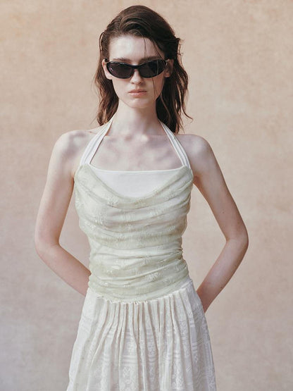 AnnoMundi Beige Layered Jacquard Lace Waist Cinching Bandeau Women&