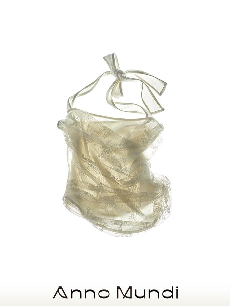 AnnoMundi Beige Layered Jacquard Lace Waist Cinching Bandeau Women&