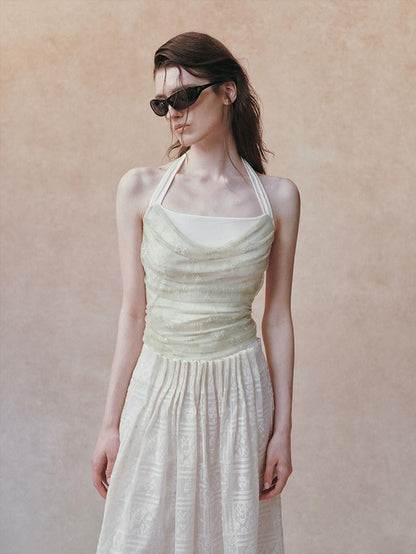 AnnoMundi Beige Layered Jacquard Lace Waist Cinching Bandeau Women&