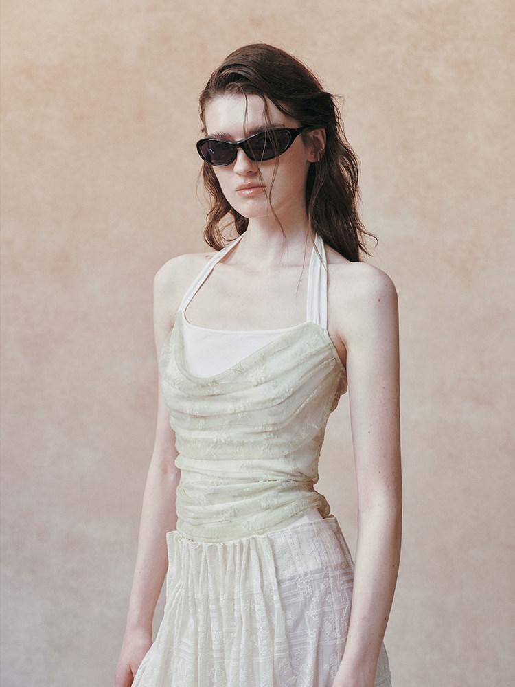 AnnoMundi Beige Layered Jacquard Lace Waist Cinching Bandeau Women&