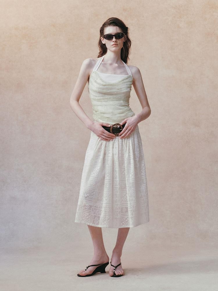 AnnoMundi Beige Layered Jacquard Lace Waist Cinching Bandeau Women&