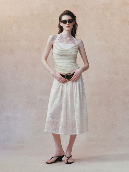 AnnoMundi Beige Layered Jacquard Lace Waist Cinching Bandeau Women&
