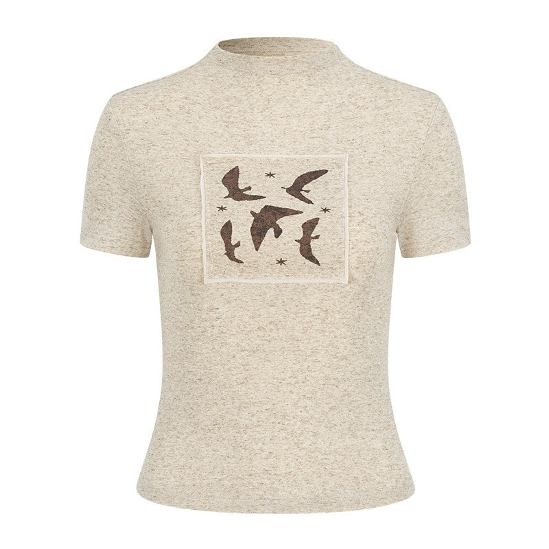 AnnoMundi_Beige_Linen_Texture_Bird_Print_Pocket_Collar_Women&