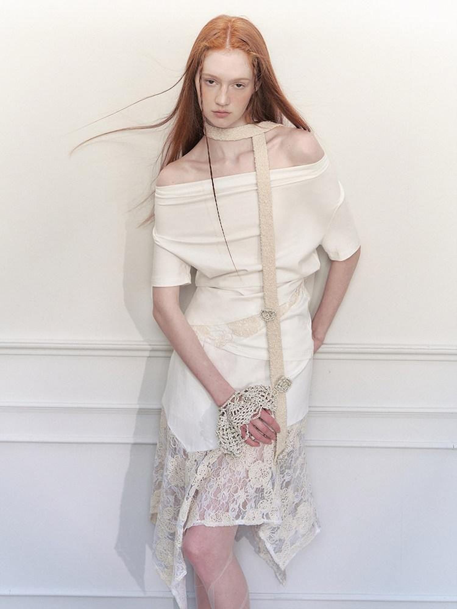 AnnoMundi Ceintures en coton beige romantiques, tissées à la main au crochet, style bohème ethnique, pour femmes