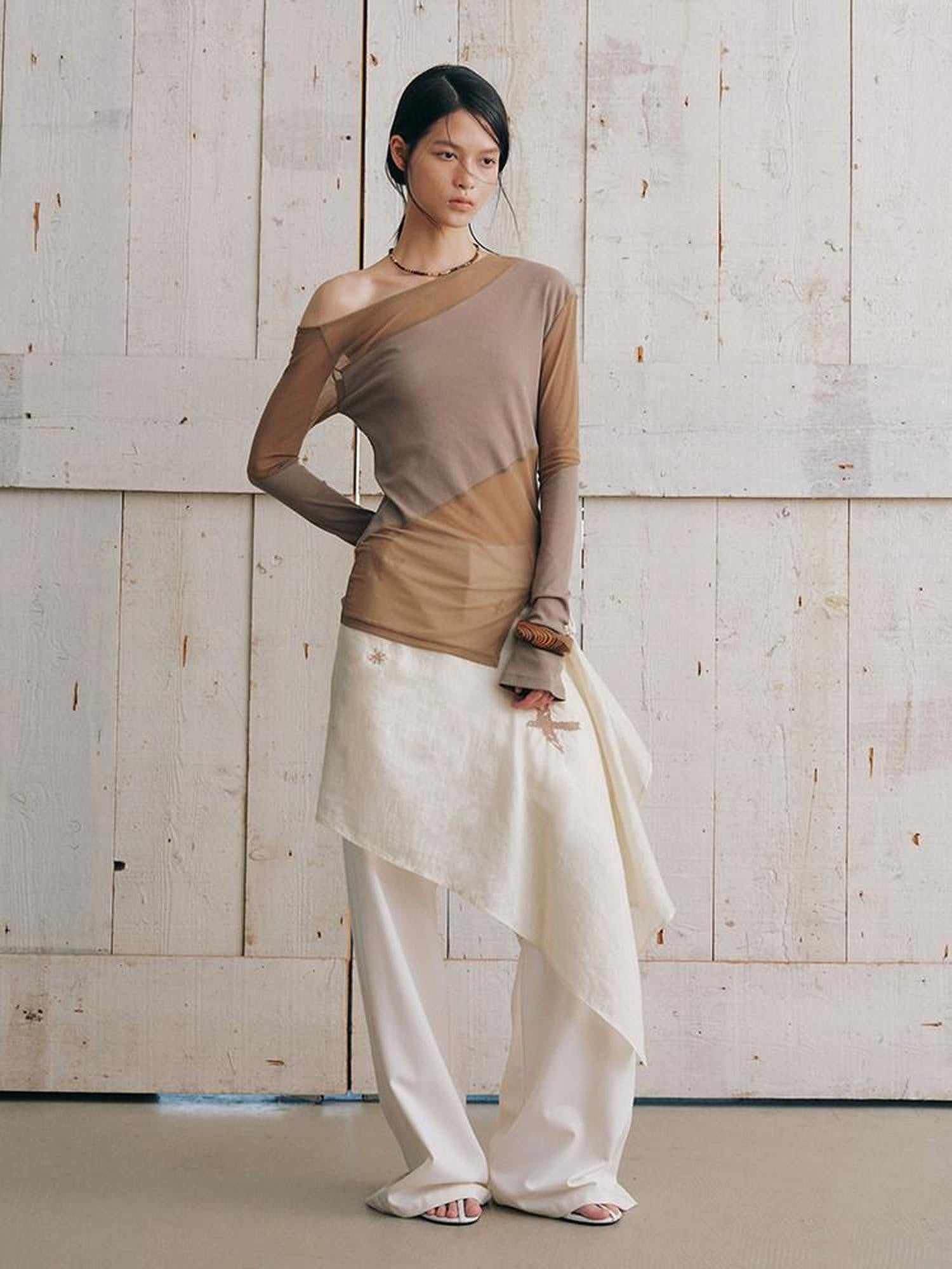 AnnoMundi Beige Sheer Embroidered Wrap Women&