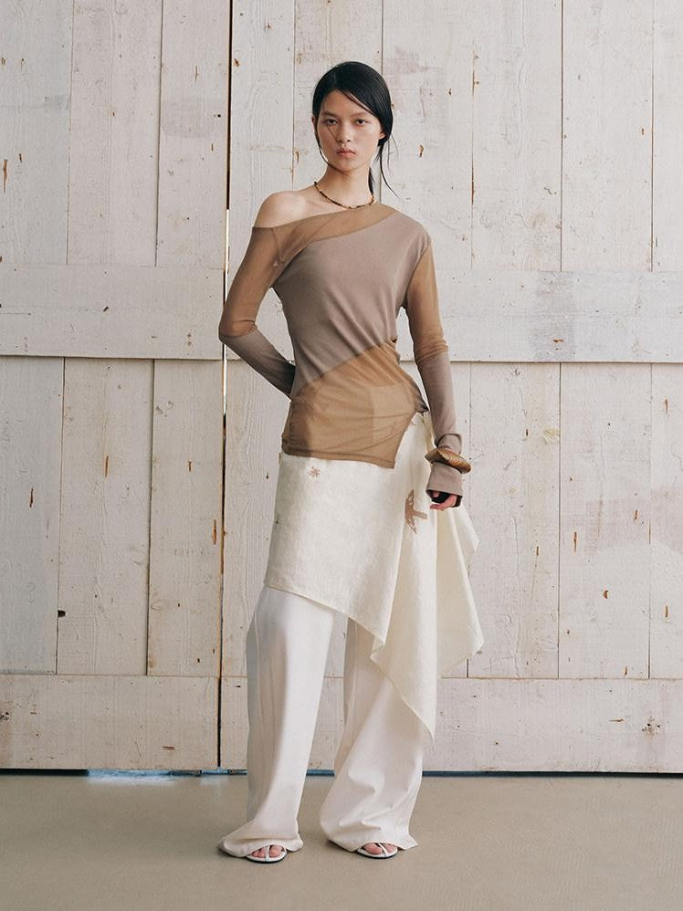 AnnoMundi Beige Sheer Embroidered Wrap Women&