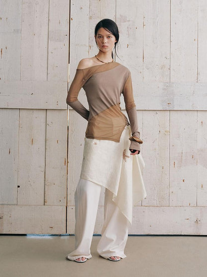 AnnoMundi Beige Sheer Embroidered Wrap Women&