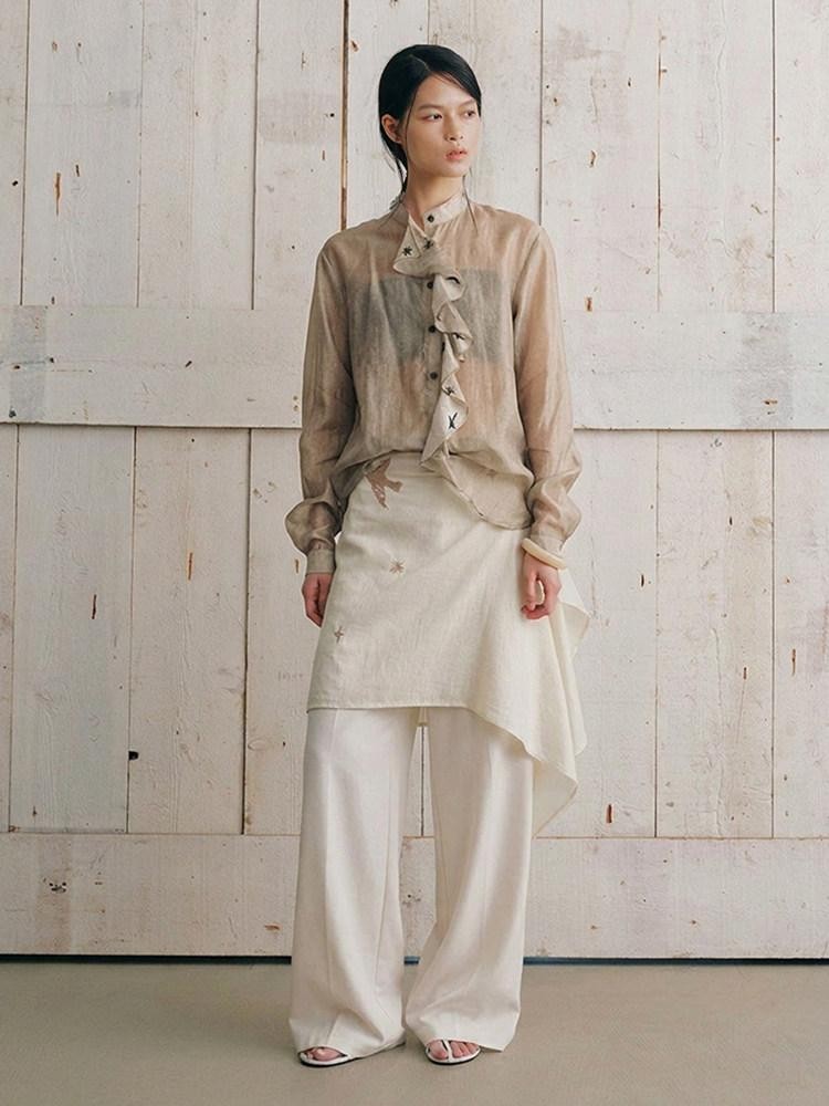 AnnoMundi Beige Sheer Embroidered Wrap Women&