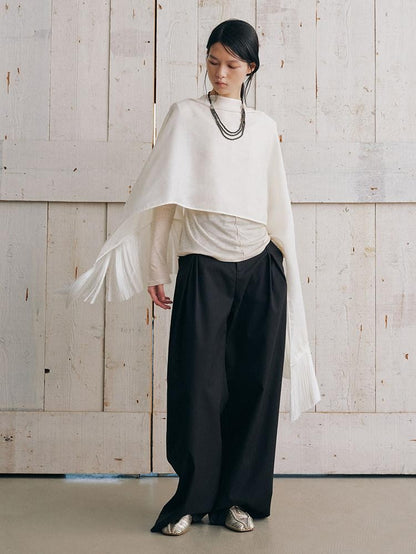 AnnoMundi Beige Solid Tassel Fringe Women&