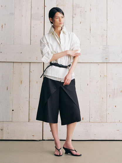 AnnoMundi Bermuda plissé asymétrique noir à double couche réversible pour femme