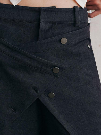 AnnoMundi Bermuda plissé asymétrique noir à double couche réversible pour femme