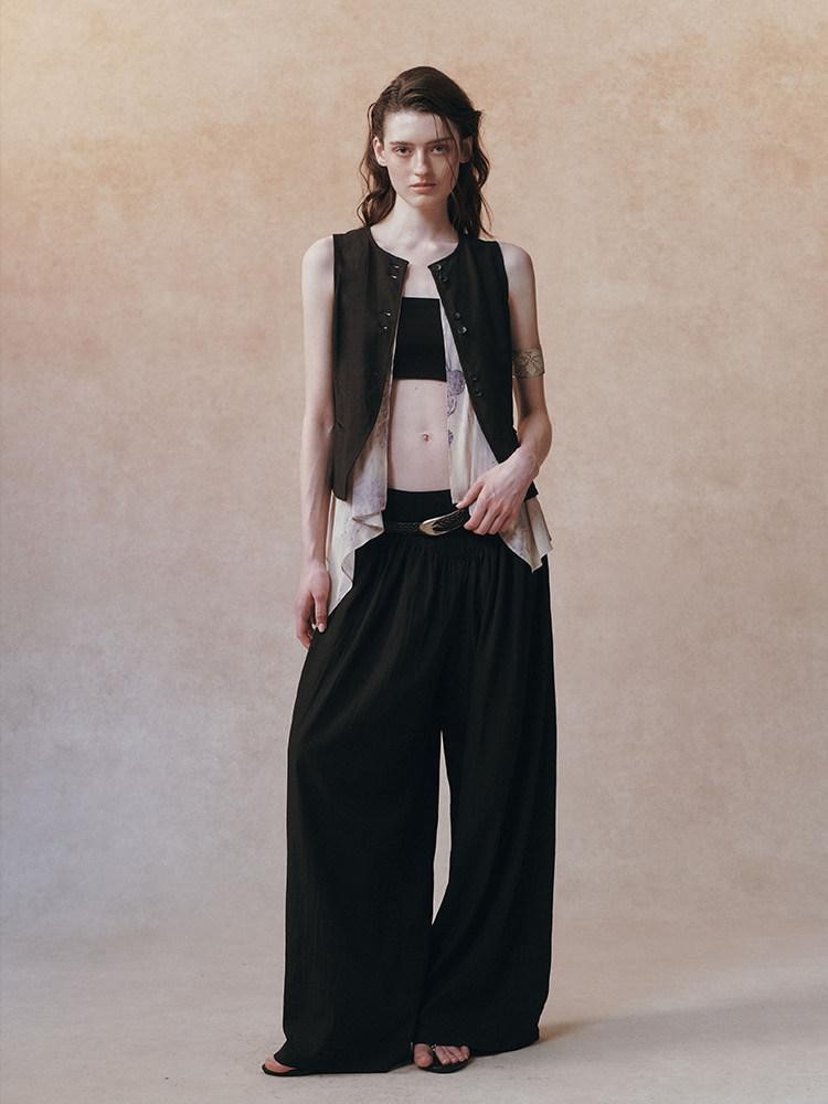 AnnoMundi Black Beige Colorblock Asymmetric Patchwork Tie Women&
