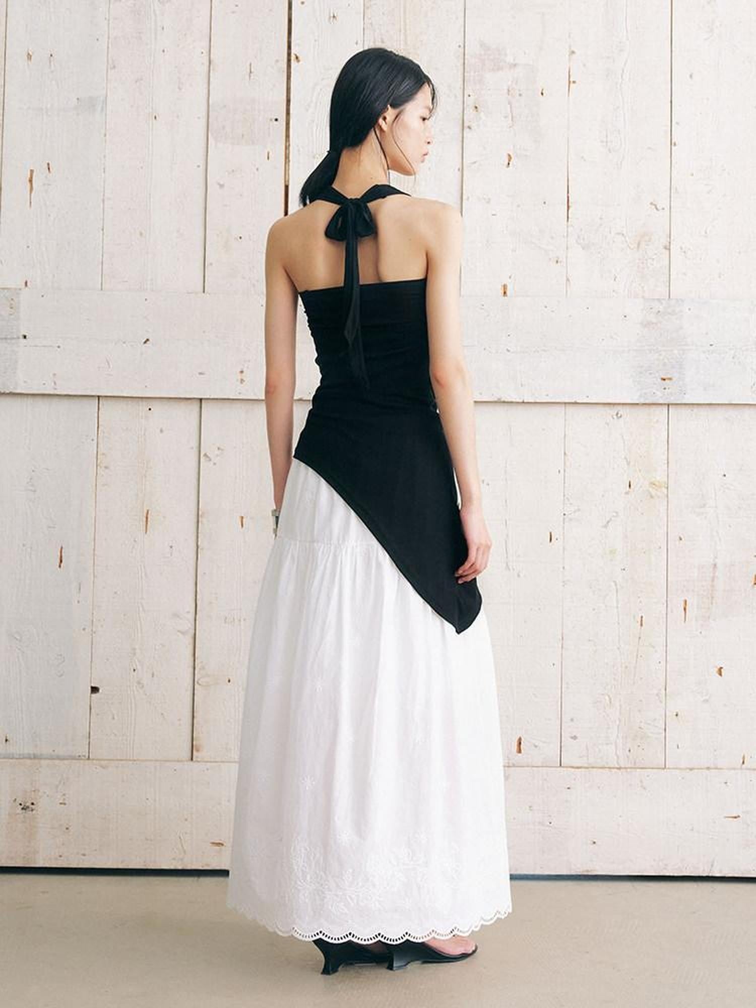 AnnoMundi Black Bird Embroidered Asymmetrical Tie One Shoulder Women&