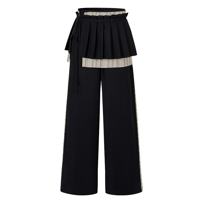 AnnoMundi Black Brown Tie Waist Pleated Women&