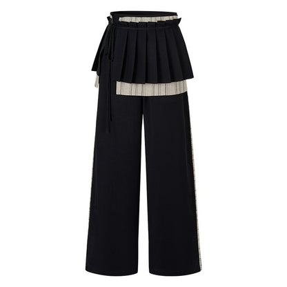 AnnoMundi Black Brown Tie Waist Pleated Women&