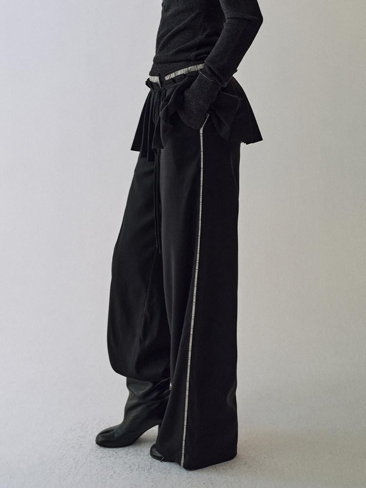 AnnoMundi Black Brown Tie Waist Pleated Women&